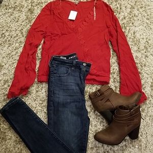 Red Boho Crop Top